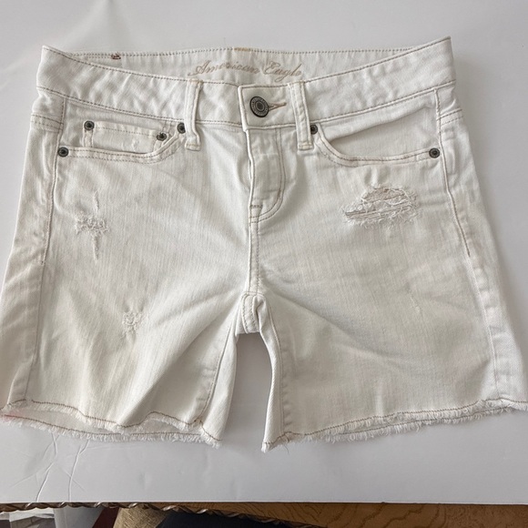 American Eagle Outfitters Pants - American Eagle Outfitters Stretch Women's off white Cream Distressed Jean Shorts